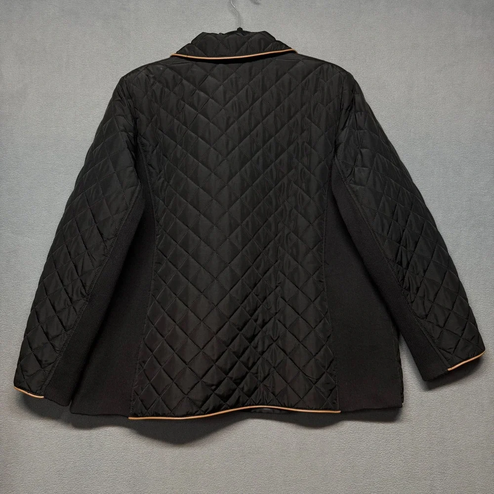 Jones New York Quilted Jacket Tan Trim PXL Black Diamond Stitch Minimalist Chic